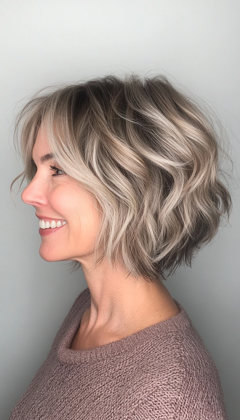 25. Messy Bob with Volume - Dark Blonde (Short Hairstyles For Older Women With Thin Hair) - Short Hairstyles For Older Women With Thin Hair