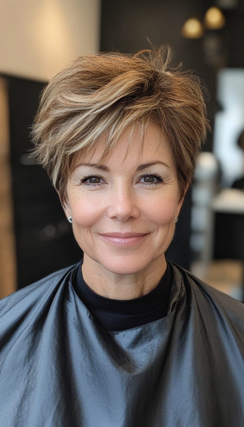 26. Feathered Pixie - Honey Brown (Short Hairstyles For Older Women With Thin Hair) - Short Hairstyles For Older Women With Thin Hair