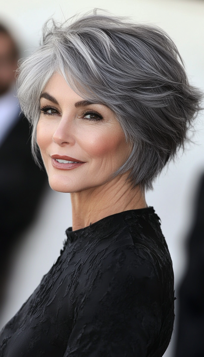 27. Textured Pageboy - Charcoal Gray (Short Hairstyles For Older Women With Thin Hair) - Short Hairstyles For Older Women With Thin Hair