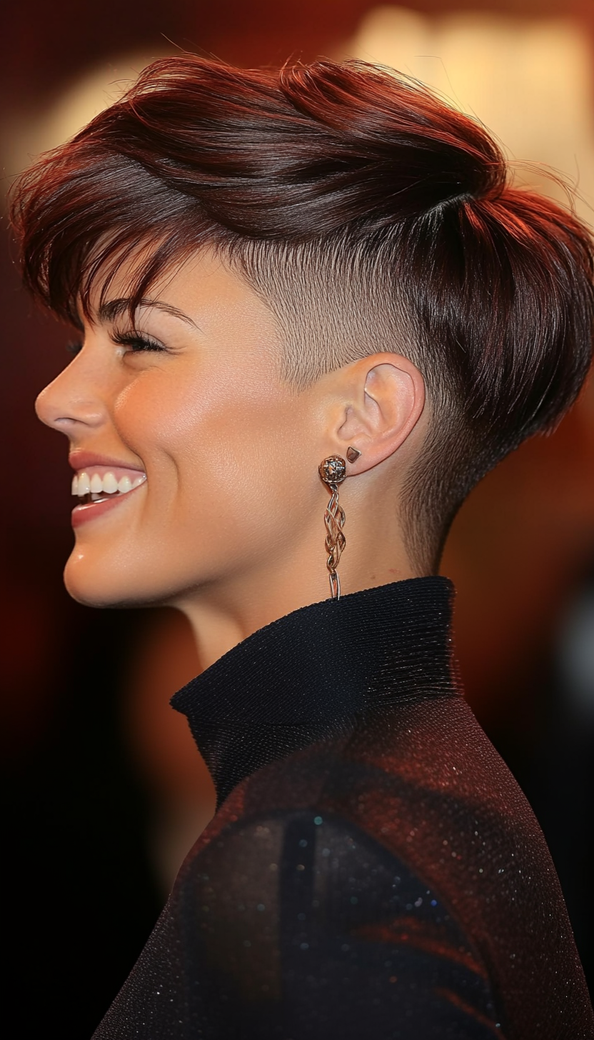 26. Mahogany Undercut Pixie (Undercut Pixie Hairstyles) - Undercut Pixie Hairstyles
