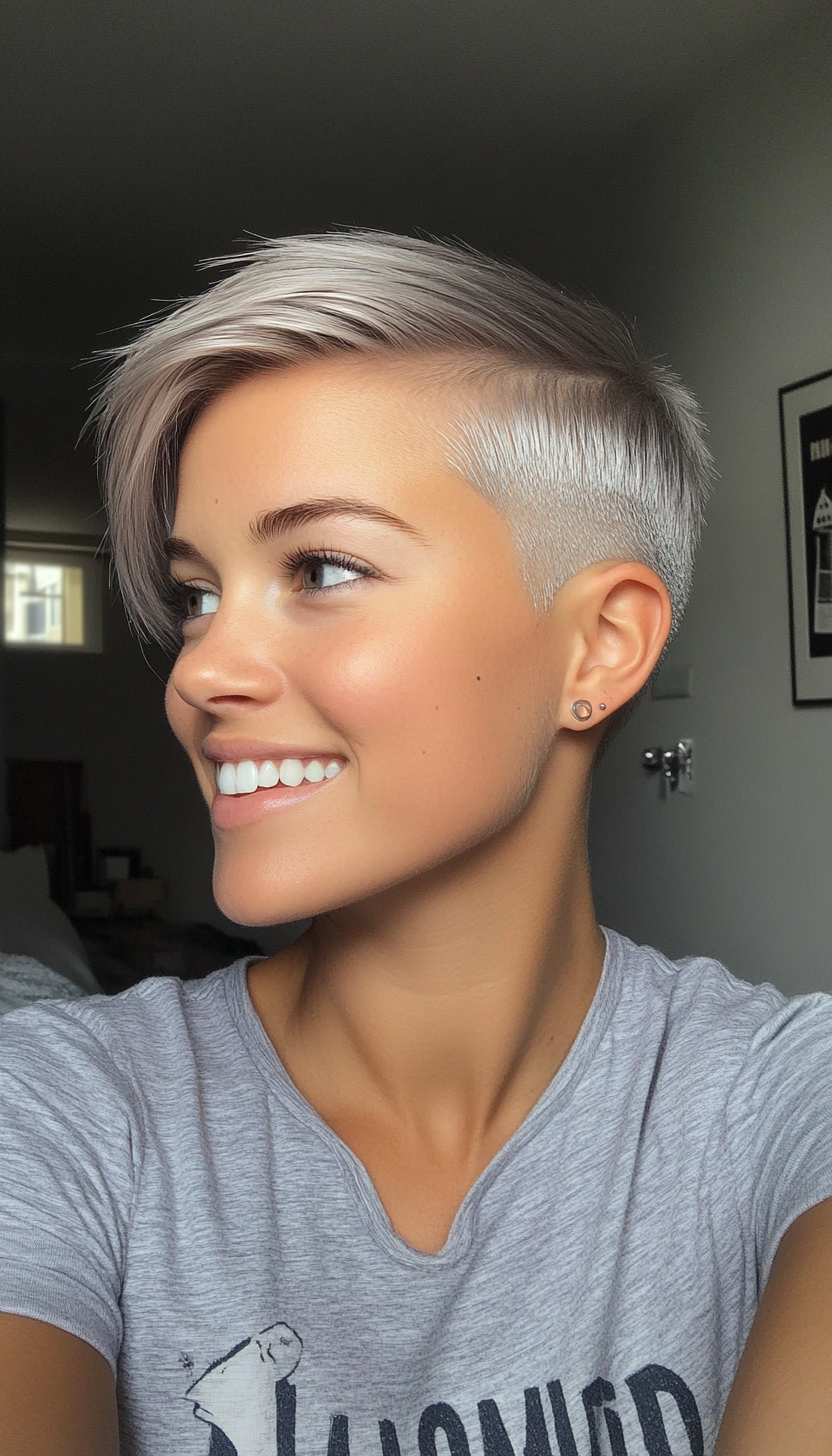 1. Sleek Silver Undercut Pixie (Undercut Pixie Hairstyles) - Undercut Pixie Hairstyles