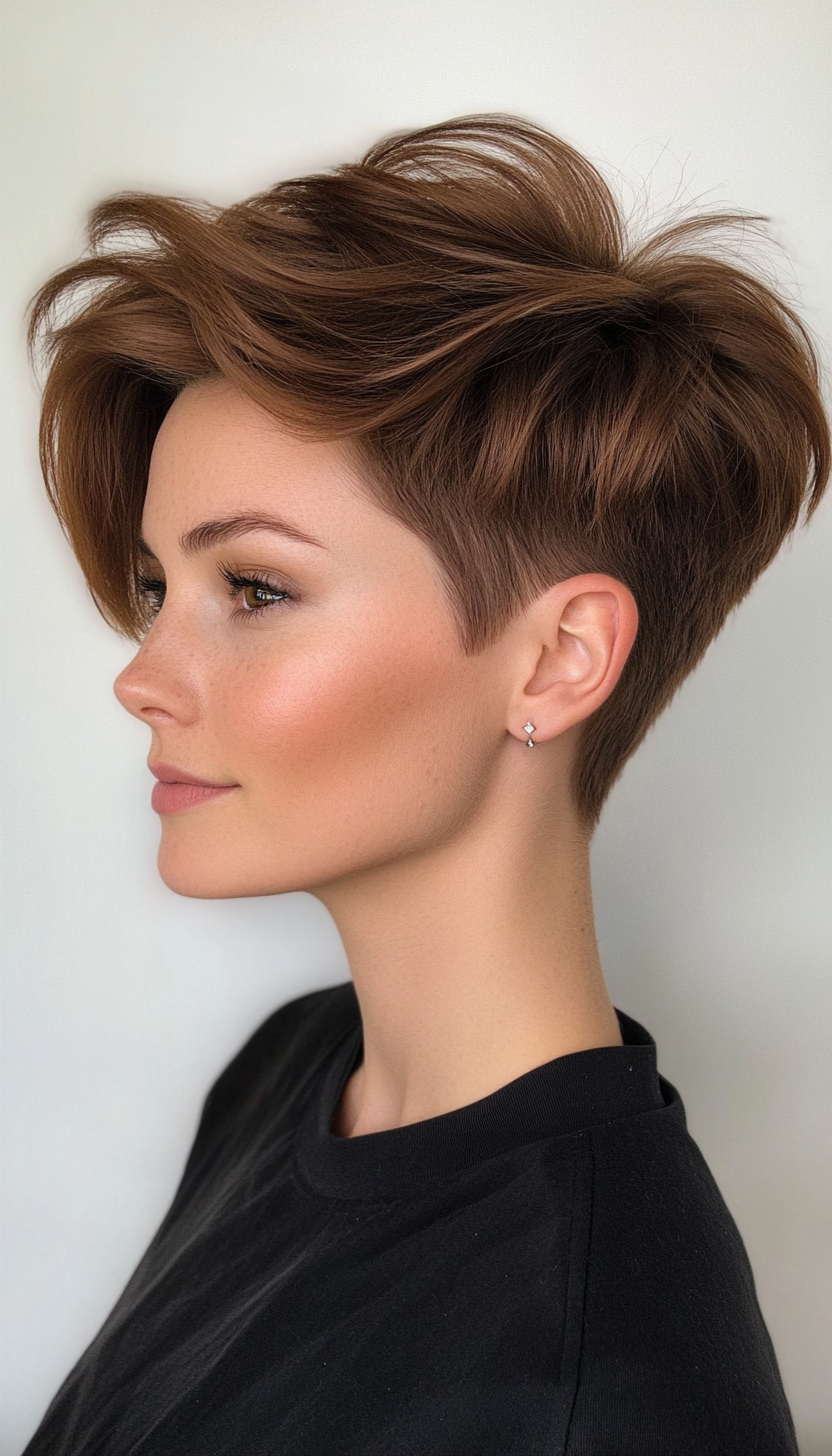 4. Layered Chestnut Undercut Pixie (Undercut Pixie Hairstyles) - Undercut Pixie Hairstyles