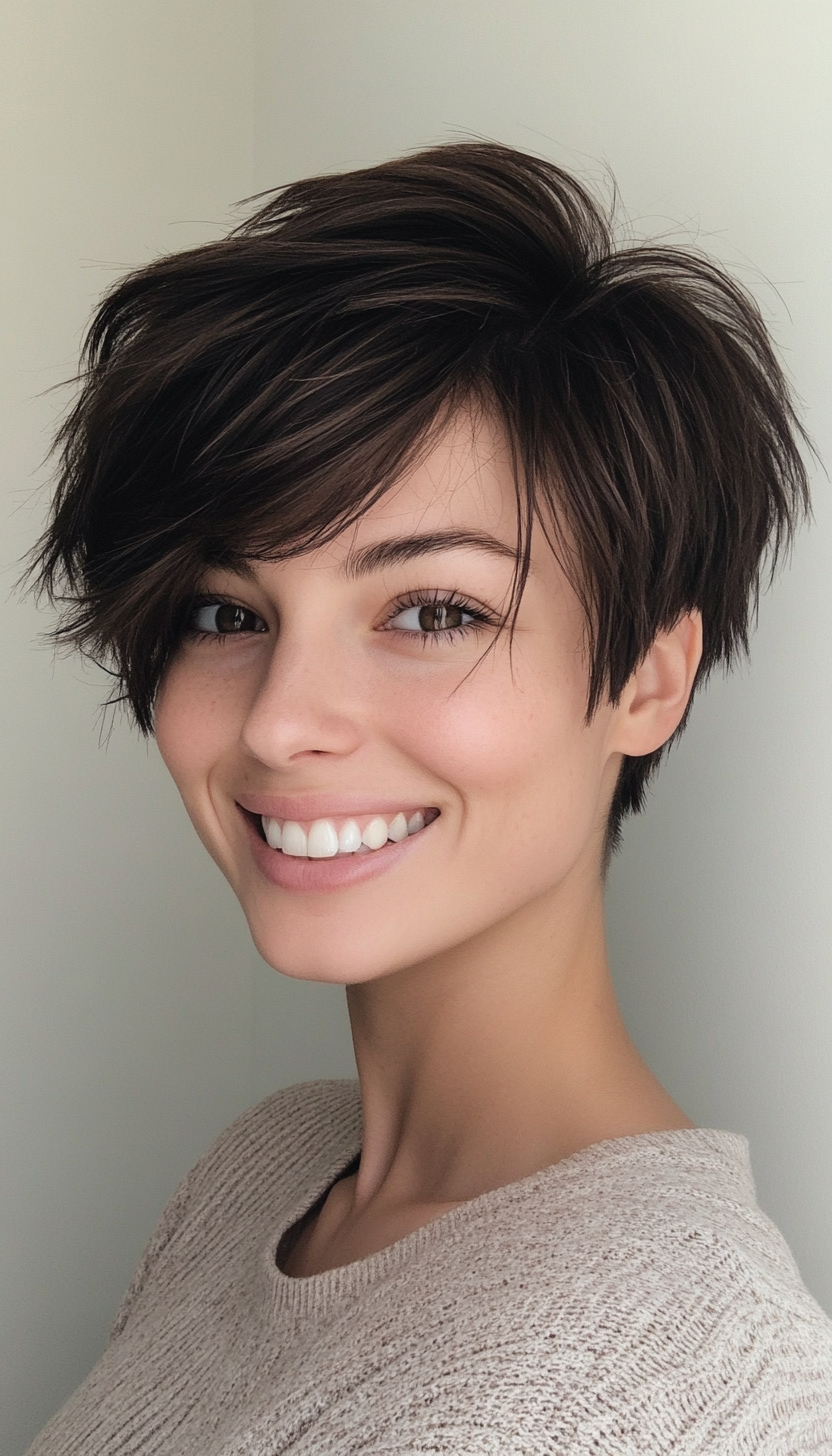 5. Textured Dark Brown Undercut Pixie (Undercut Pixie Hairstyles) - Undercut Pixie Hairstyles