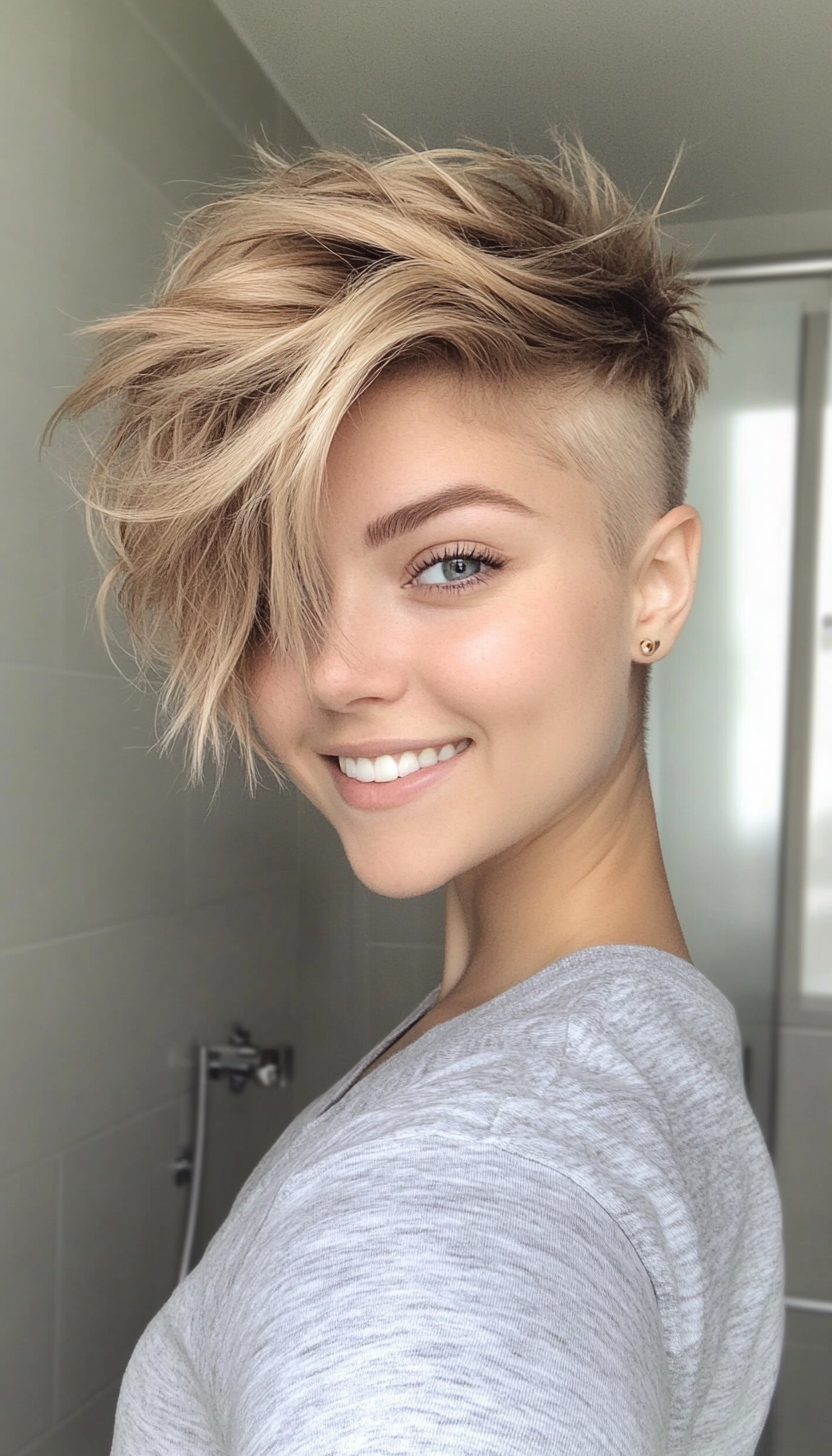 9. Messy Blonde Undercut Pixie (Undercut Pixie Hairstyles) - Undercut Pixie Hairstyles