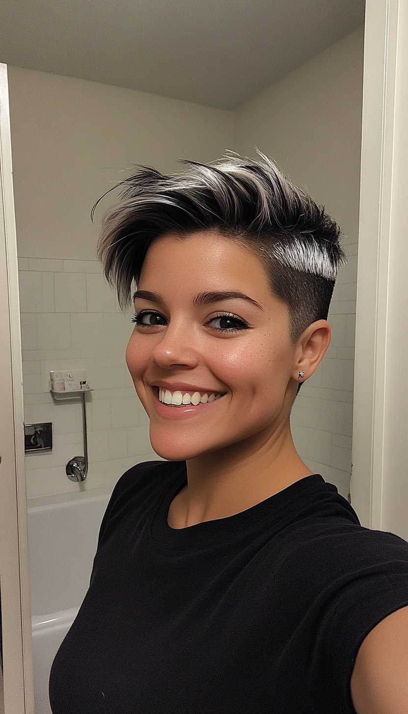 10. Black and Silver Undercut Pixie (Undercut Pixie Hairstyles) - Undercut Pixie Hairstyles