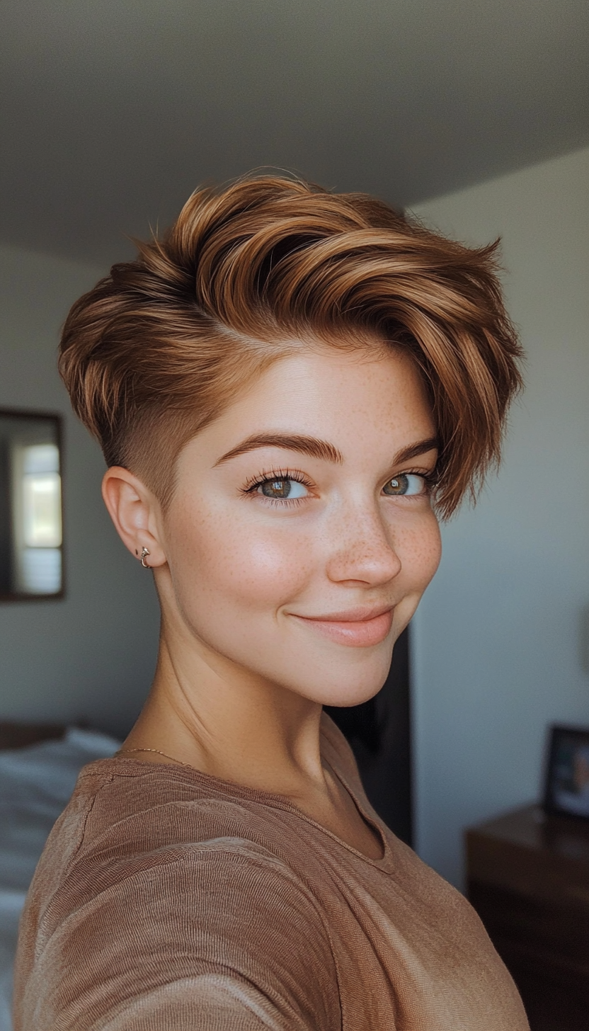 11. Soft Caramel Undercut Pixie (Undercut Pixie Hairstyles) - Undercut Pixie Hairstyles