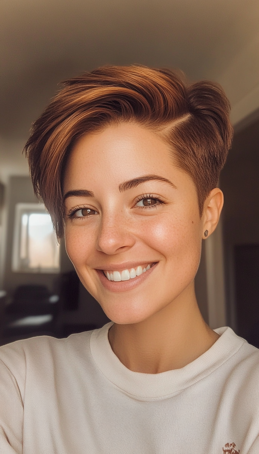 14. Honey Brown Undercut Pixie (Undercut Pixie Hairstyles) - Undercut Pixie Hairstyles