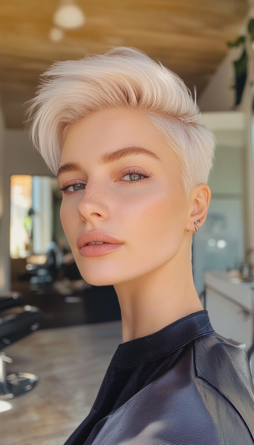 16. Ivory White Undercut Pixie (Undercut Pixie Hairstyles) - Undercut Pixie Hairstyles