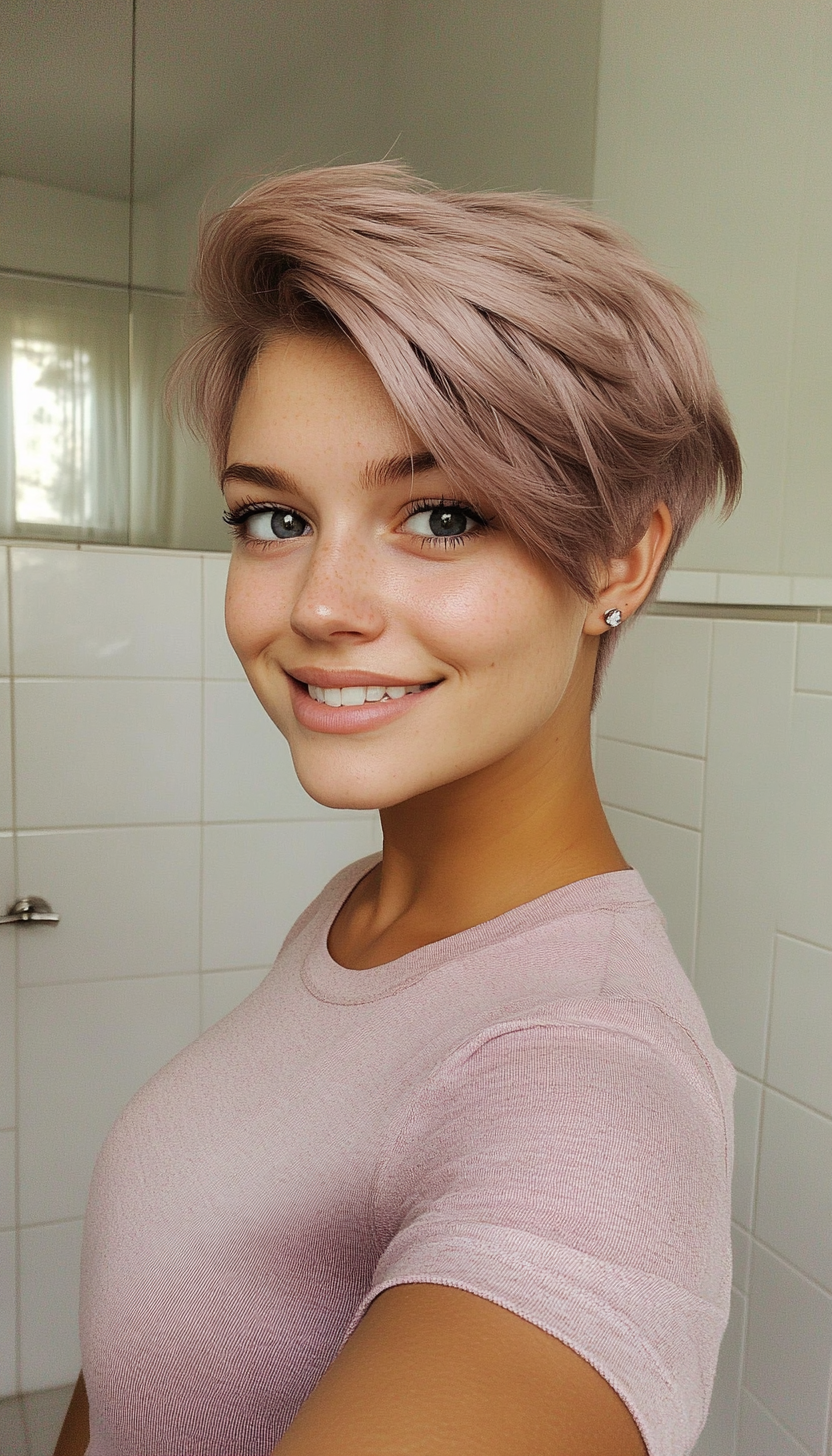 17. Dusty Rose Undercut Pixie (Undercut Pixie Hairstyles) - Undercut Pixie Hairstyles