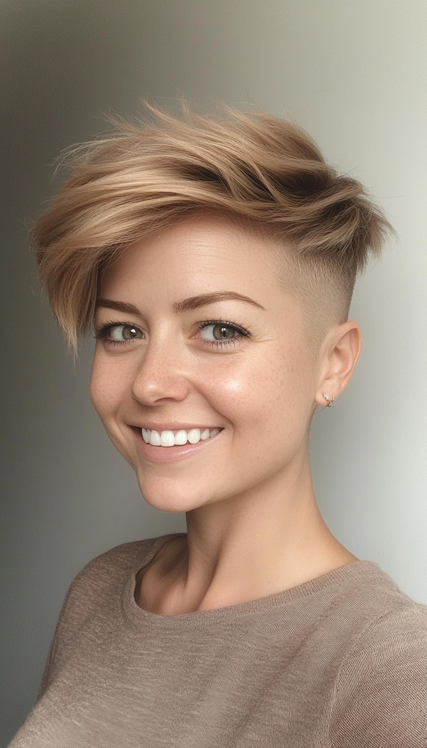 19. Warm Blonde Undercut Pixie (Undercut Pixie Hairstyles) - Undercut Pixie Hairstyles