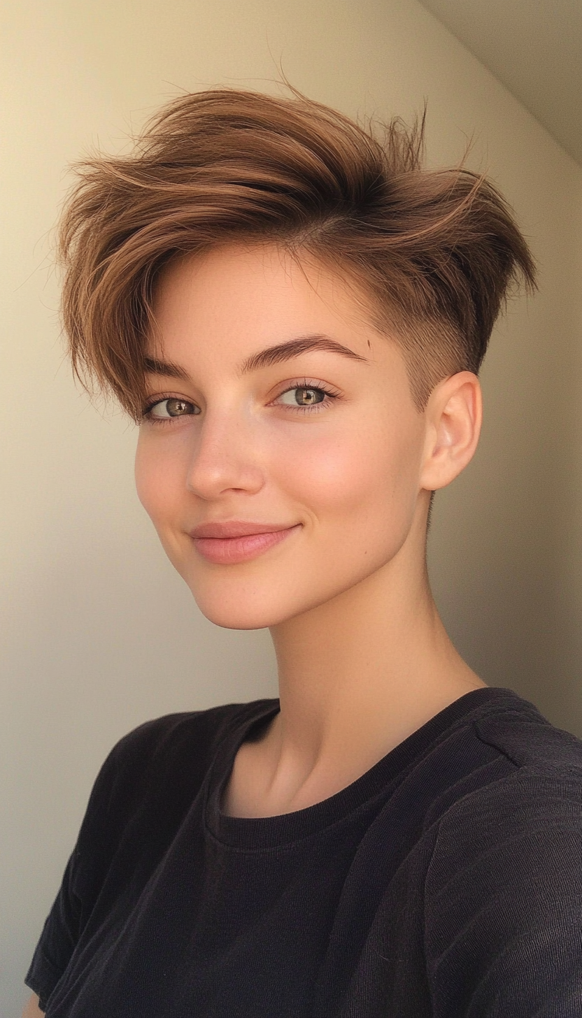21. Soft Brown Undercut Pixie (Undercut Pixie Hairstyles) - Undercut Pixie Hairstyles