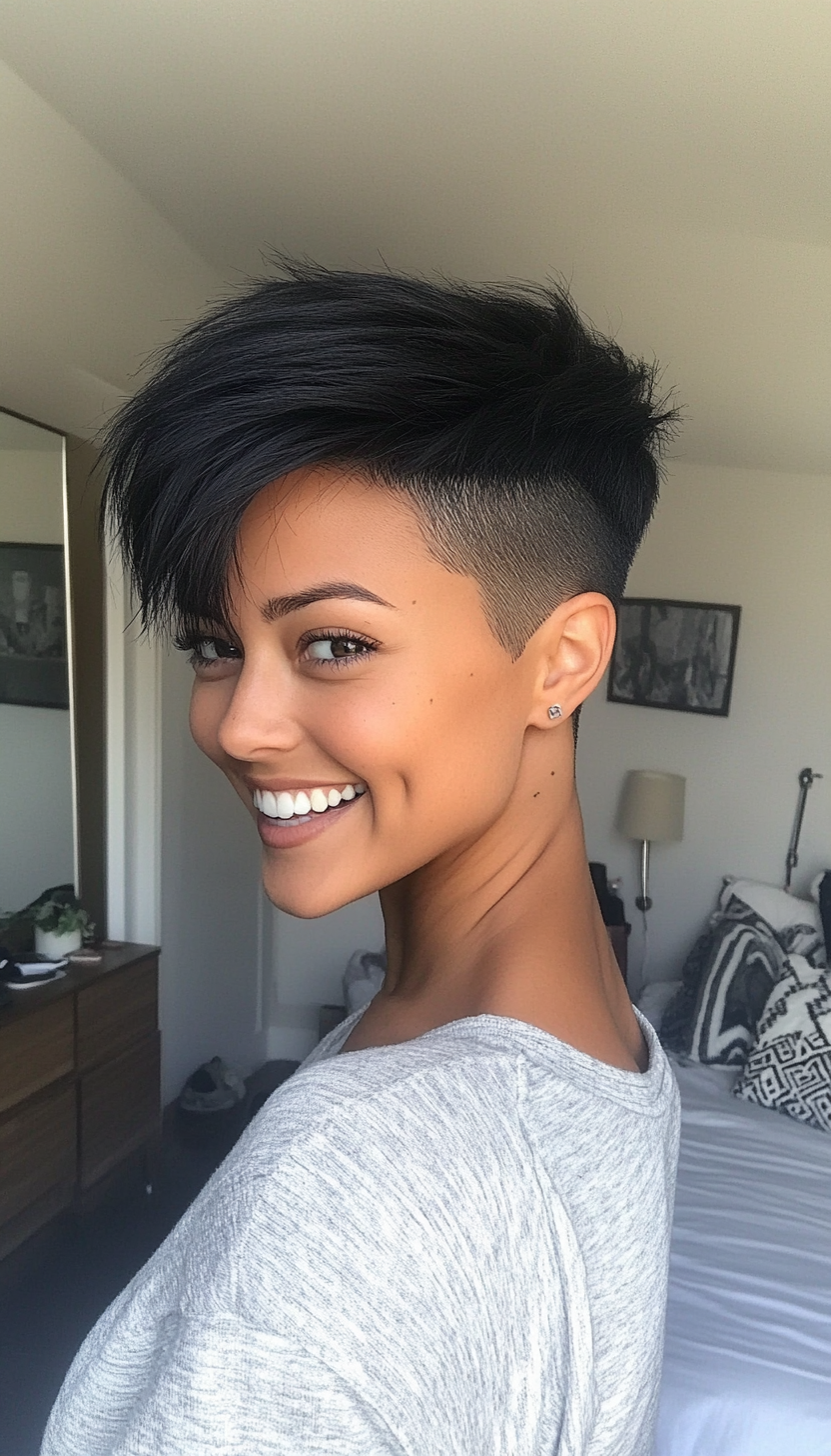 23. Natural Black Undercut Pixie (Undercut Pixie Hairstyles) - Undercut Pixie Hairstyles