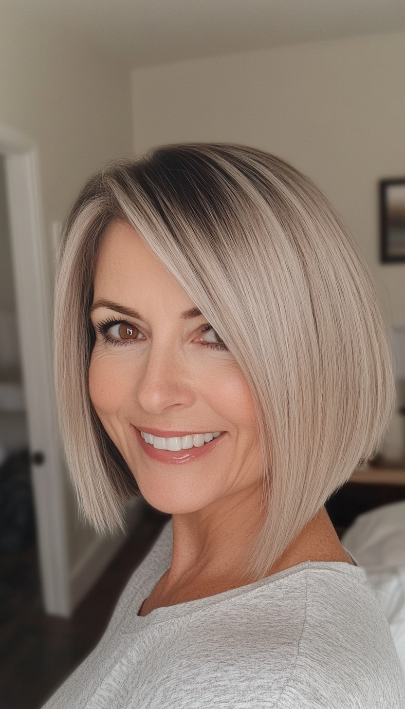 2. Blunt Bob with Fringe - Dark Blonde (Bob Hairstyles For Women Over 50) - Bob Hairstyles For Women Over 50