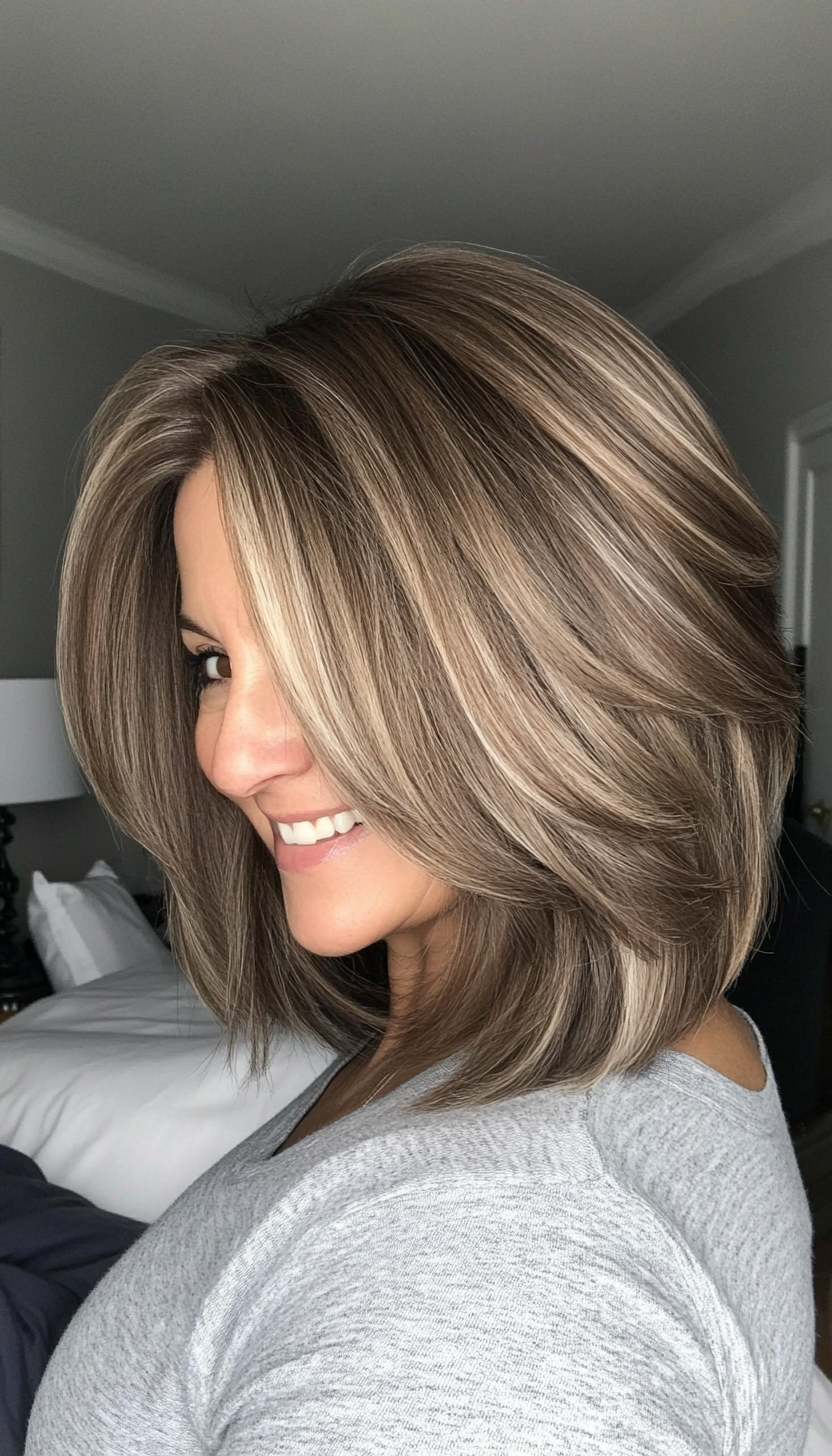 3. Layered Bob with Subtle Highlights - Ash Brown (Bob Hairstyles For Women Over 50) - Bob Hairstyles For Women Over 50
