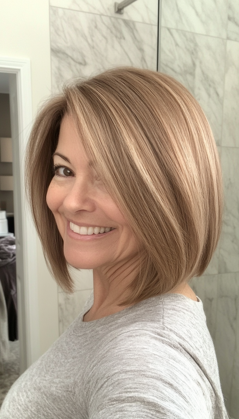 10. Chin-Length Bob with Side-Swept Bangs - Light Brown (Bob Hairstyles For Women Over 50) - Bob Hairstyles For Women Over 50