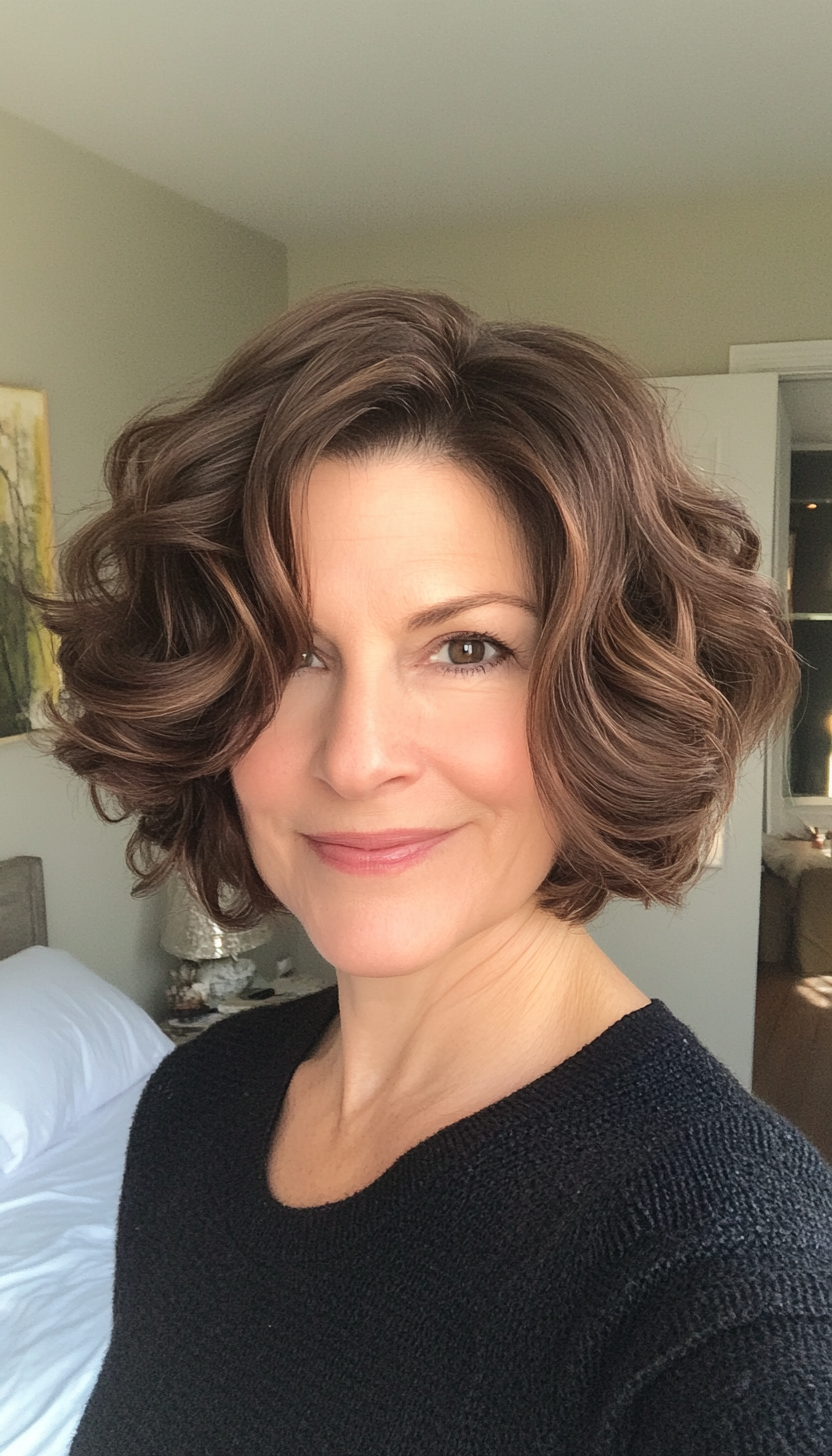 12. Curled Bob with Soft Ends - Deep Brown (Bob Hairstyles For Women Over 50) - Bob Hairstyles For Women Over 50