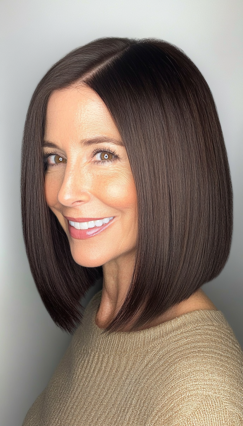 14. Sleek A-Line Bob - Dark Chocolate (Bob Hairstyles For Women Over 50) - Bob Hairstyles For Women Over 50