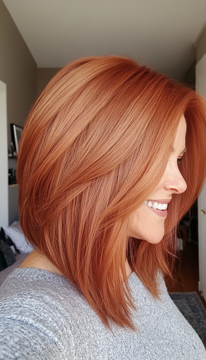 20. Long Bob with Subtle Layers - Copper Red (Bob Hairstyles For Women Over 50) - Bob Hairstyles For Women Over 50