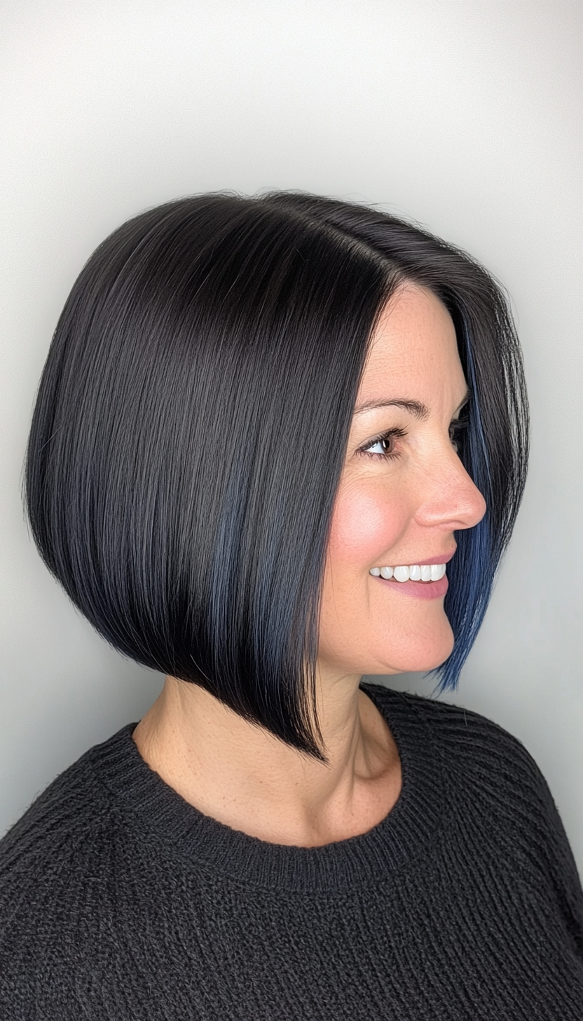 23. Sleek Bob with Subtle Layers - Black with Blue Undertones (Bob Hairstyles For Women Over 50) - Bob Hairstyles For Women Over 50