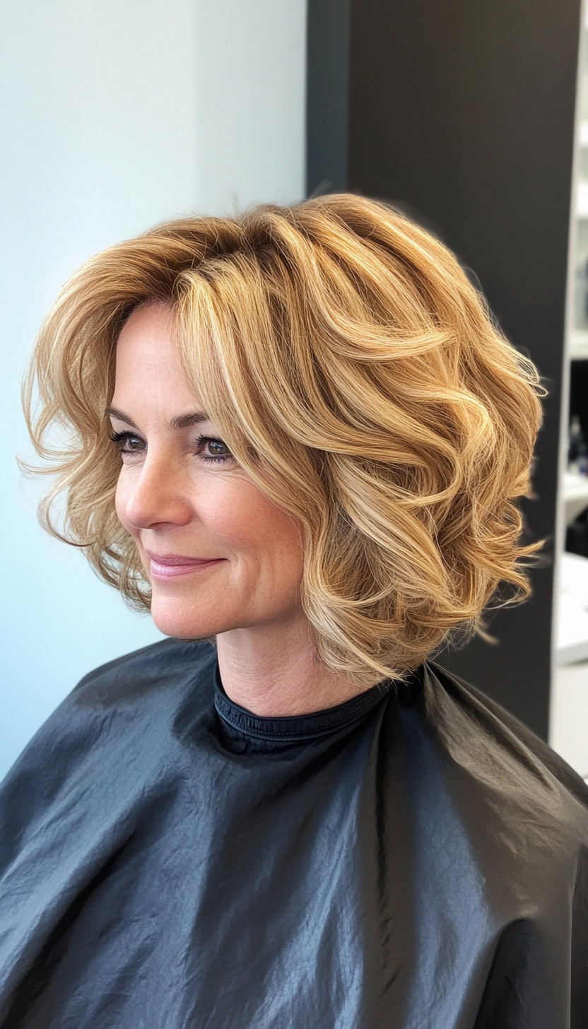 26. Messy Bob with Layered Ends - Dark Blonde (Bob Hairstyles For Women Over 50) - Bob Hairstyles For Women Over 50