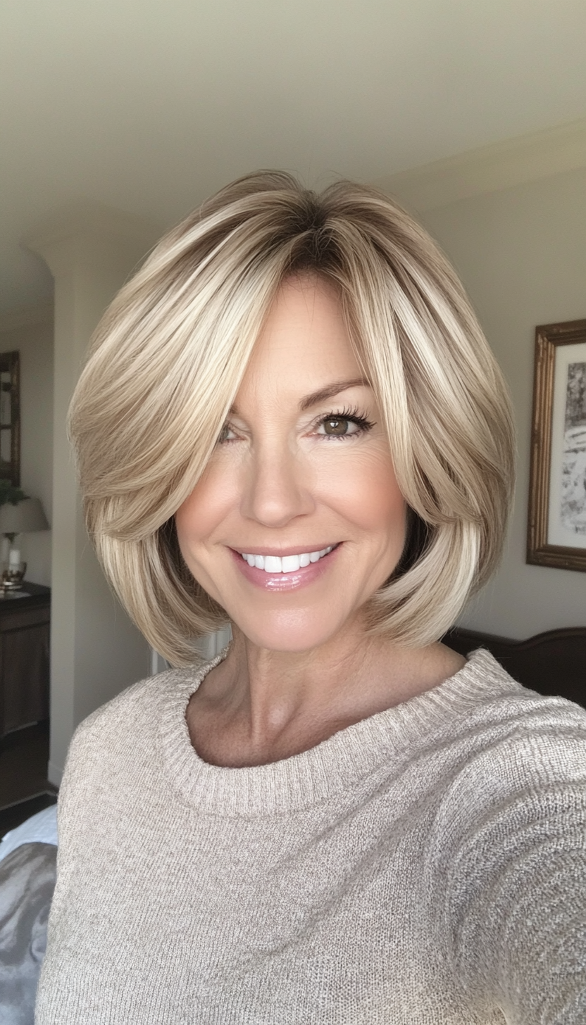 1. Classic Layered Bob - Soft Blonde (Layered Bob Haircuts For Women Over 50) - Layered Bob Haircuts For Women Over 50