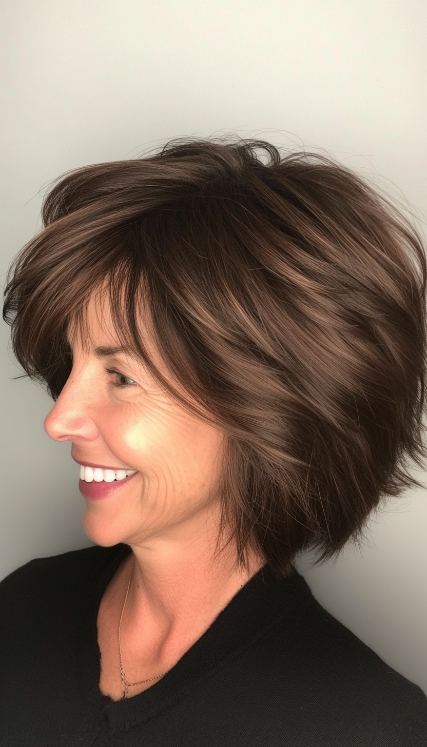 2. Textured Bob - Dark Brown (Layered Bob Haircuts For Women Over 50) - Layered Bob Haircuts For Women Over 50