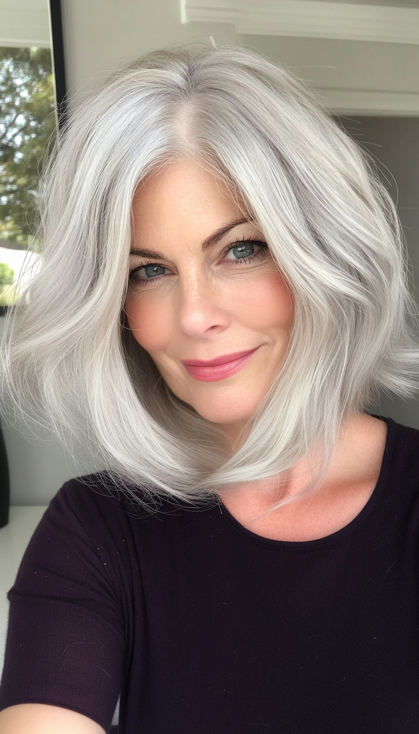 4. Tousled Bob - Silver (Layered Bob Haircuts For Women Over 50) - Layered Bob Haircuts For Women Over 50