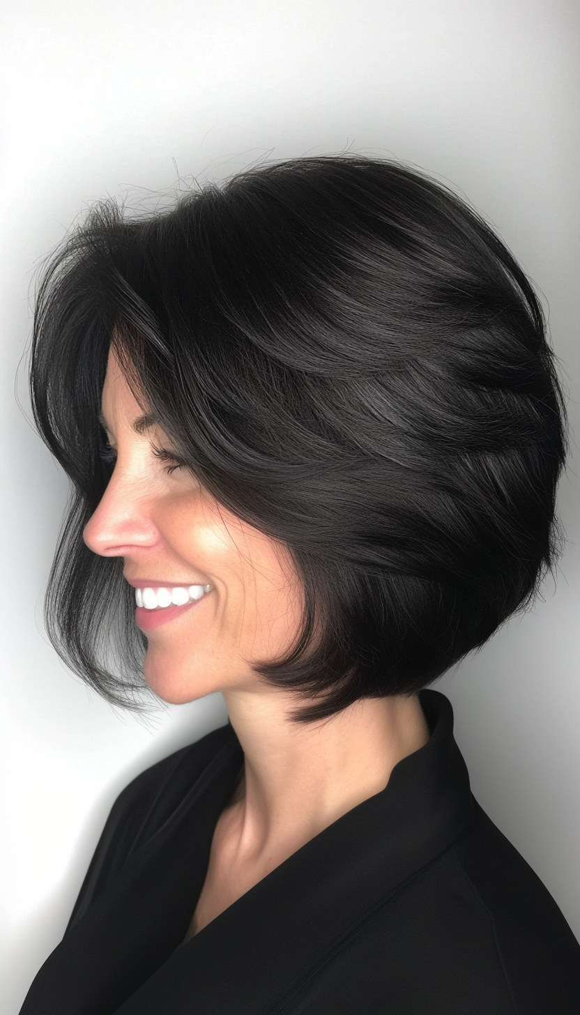 5. Stacked Bob - Black (Layered Bob Haircuts For Women Over 50) - Layered Bob Haircuts For Women Over 50
