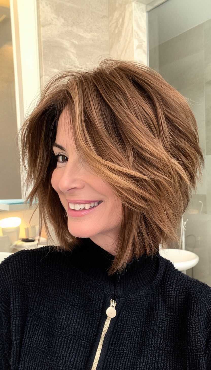 7. Shaggy Bob - Chestnut Brown (Layered Bob Haircuts For Women Over 50) - Layered Bob Haircuts For Women Over 50