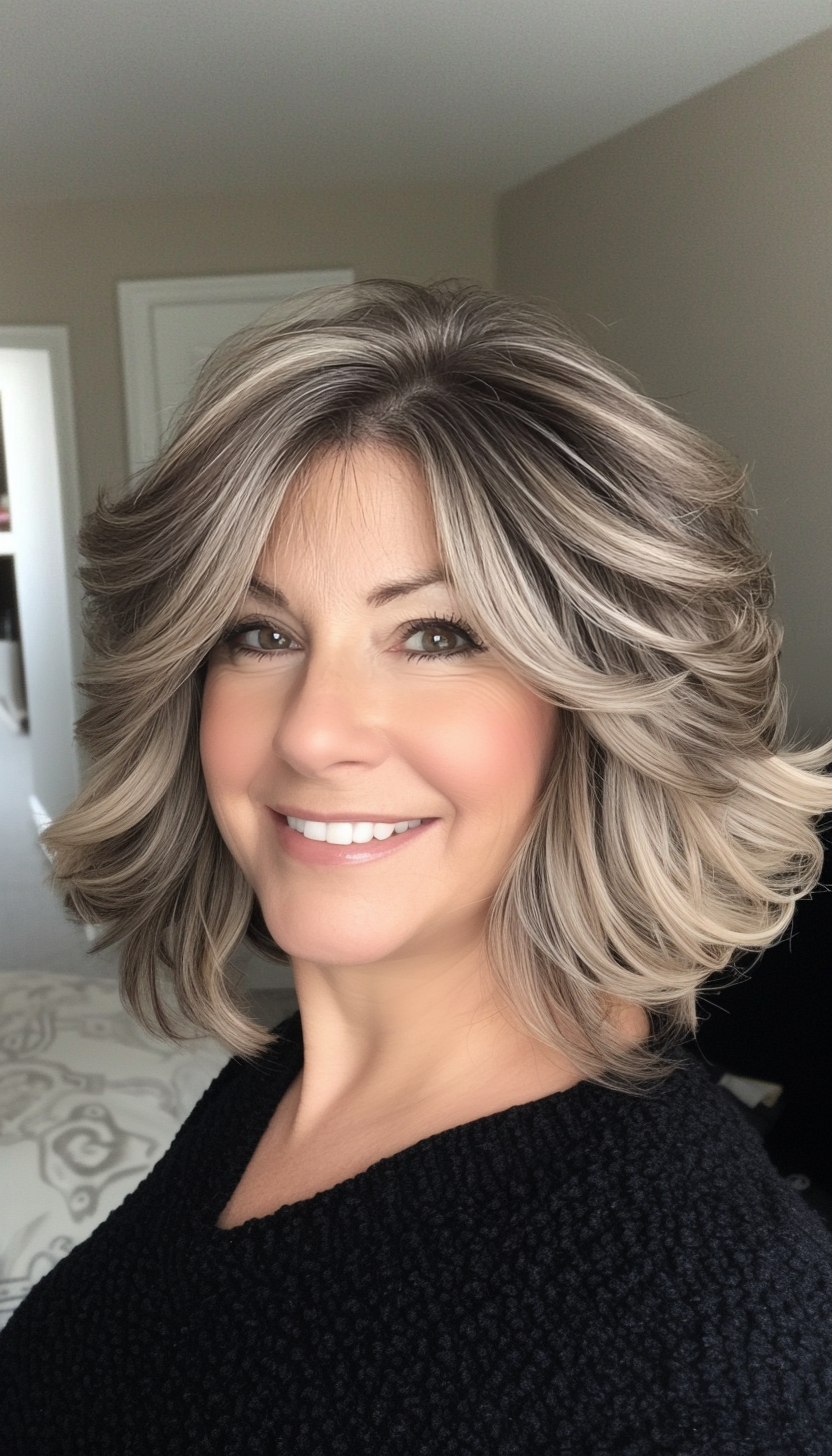 8. Curled Bob - Dark Ash Blonde (Layered Bob Haircuts For Women Over 50) - Layered Bob Haircuts For Women Over 50
