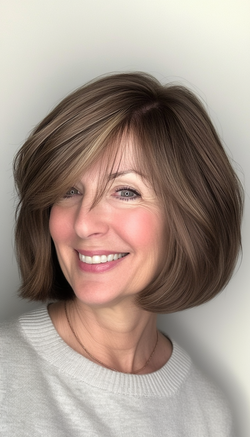 10. Bob with Face-Framing Layers - Medium Brown (Layered Bob Haircuts For Women Over 50) - Layered Bob Haircuts For Women Over 50