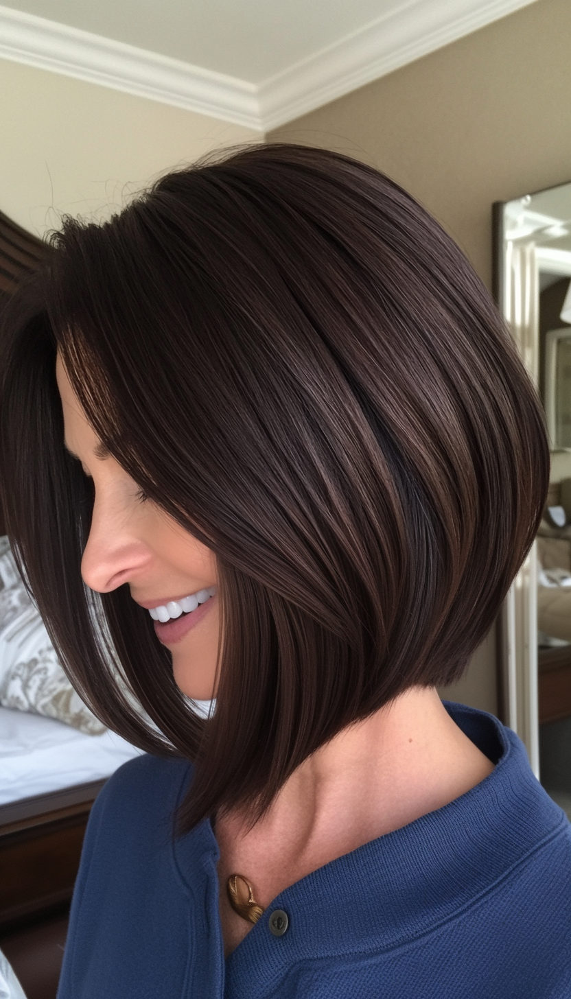 11. Sleek Bob - Dark Chocolate (Layered Bob Haircuts For Women Over 50) - Layered Bob Haircuts For Women Over 50