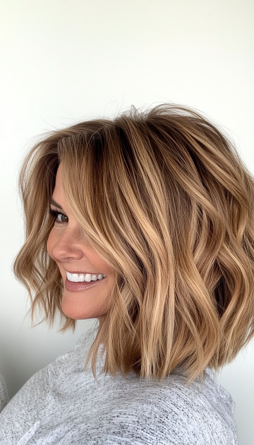 14. Tousled Beach Bob - Sun-Kissed Brown (Layered Bob Haircuts For Women Over 50) - Layered Bob Haircuts For Women Over 50
