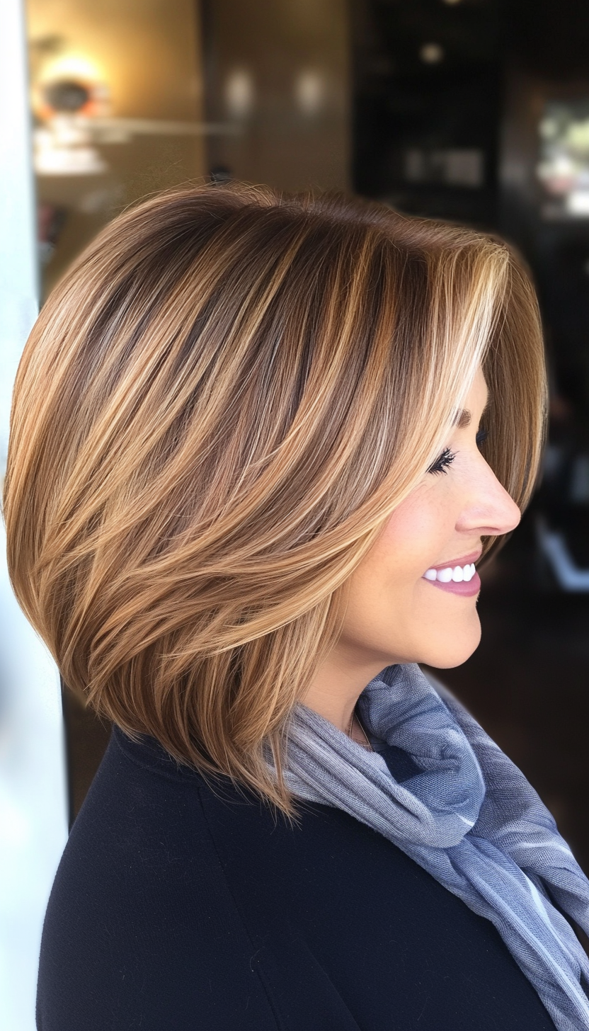 18. Bob with Long Layers - Soft Brown (Layered Bob Haircuts For Women Over 50) - Layered Bob Haircuts For Women Over 50