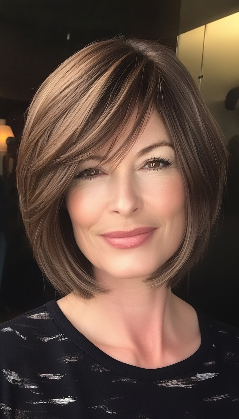 19. Inverted Bob - Ash Brown (Layered Bob Haircuts For Women Over 50) - Layered Bob Haircuts For Women Over 50