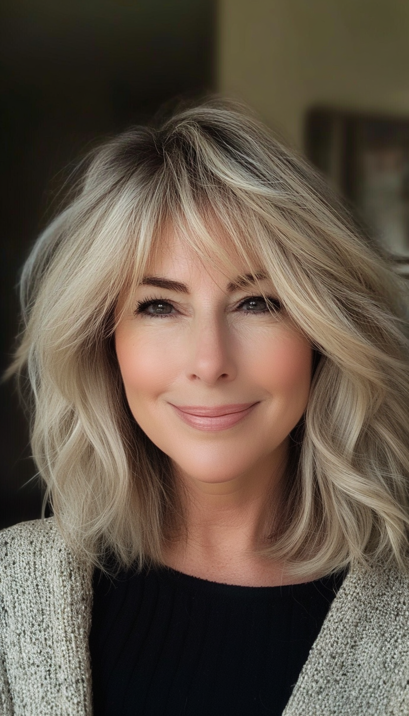 22. Tousled Bob with Long Layers - Honey Blonde (Layered Bob Haircuts For Women Over 50) - Layered Bob Haircuts For Women Over 50