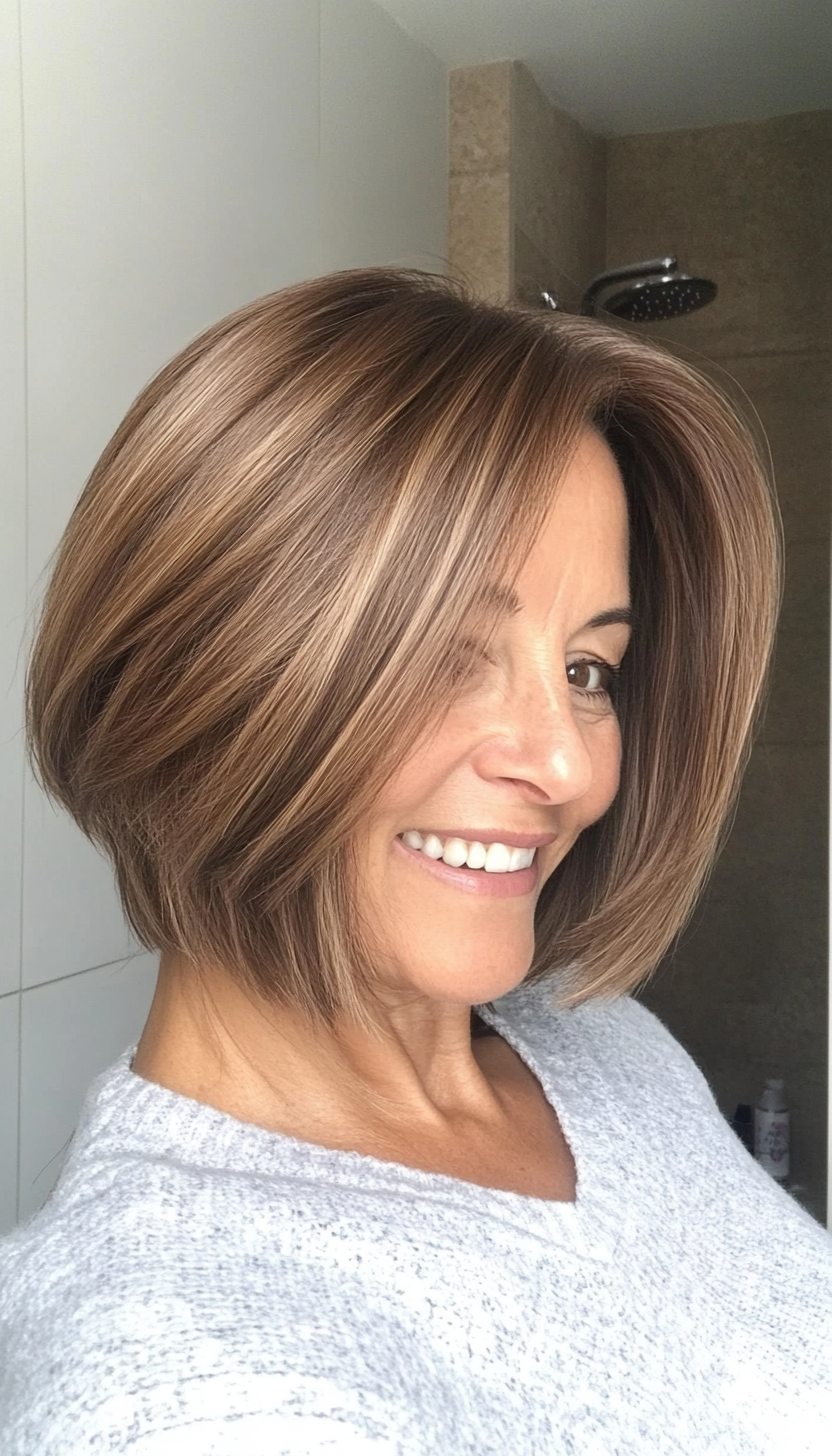 23. Asymmetrical Bob - Light Ash Brown (Layered Bob Haircuts For Women Over 50) - Layered Bob Haircuts For Women Over 50