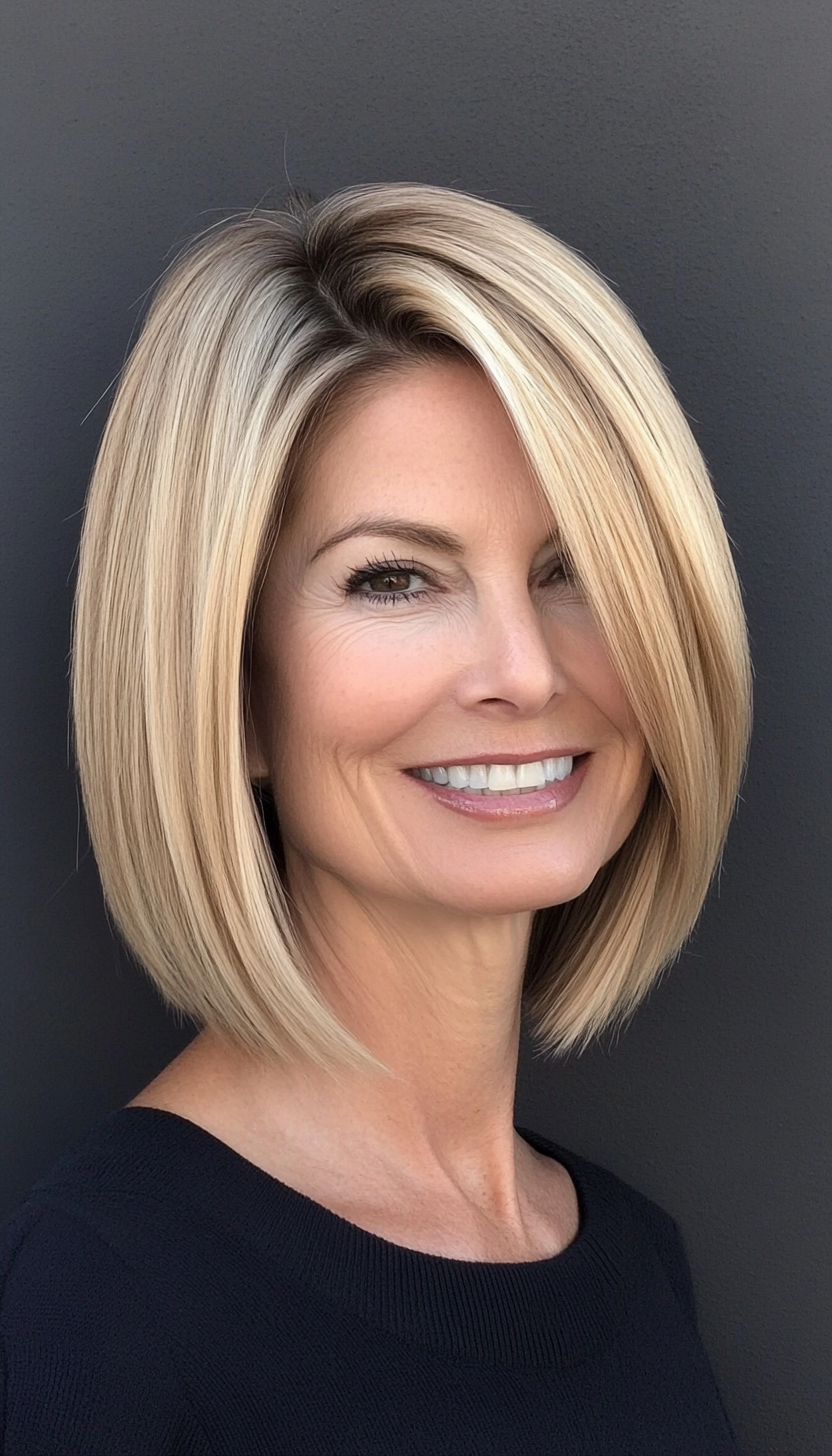 24. Straight Bob with Subtle Layers - Medium Blonde (Layered Bob Haircuts For Women Over 50) - Layered Bob Haircuts For Women Over 50
