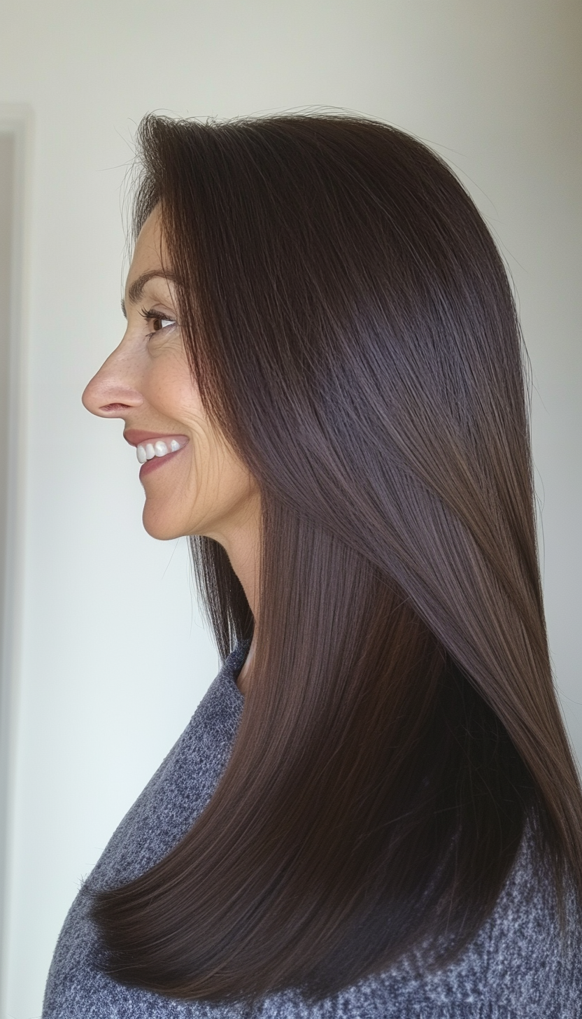 2. Sleek Straight Cut in Dark Brown (Long Hairstyles For Women Over 60) - Long Hairstyles For Women Over 60