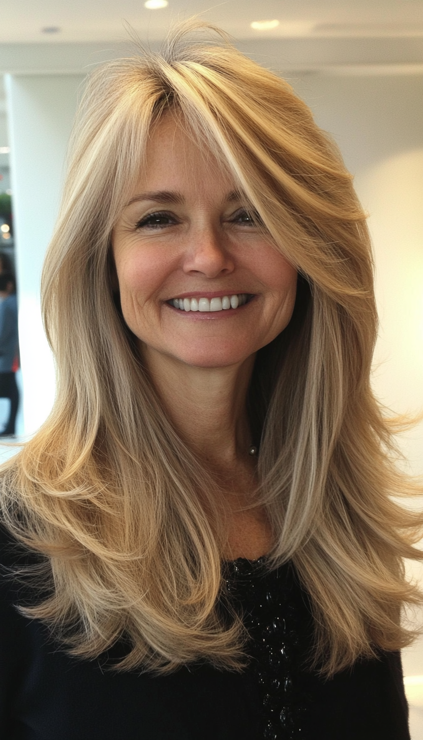 4. Wispy Layered Cut in Ash Blonde (Long Hairstyles For Women Over 60) - Long Hairstyles For Women Over 60