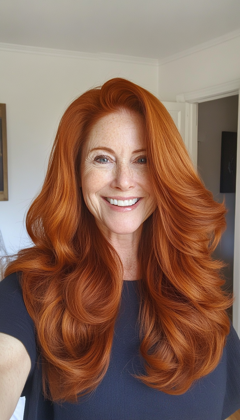 5. Voluminous Blowout in Rich Auburn (Long Hairstyles For Women Over 60) - Long Hairstyles For Women Over 60