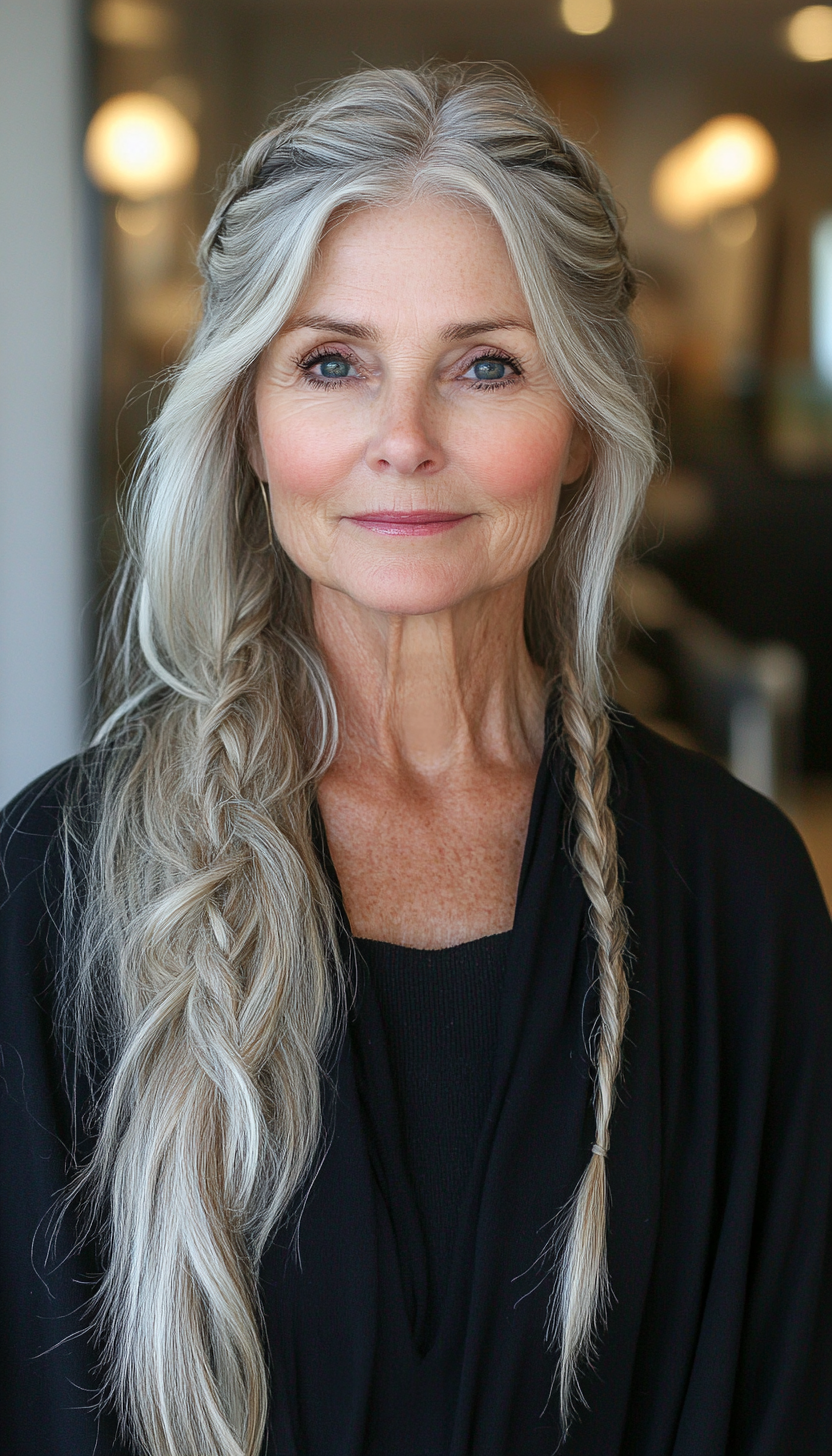 12. Braided Crown with Soft Layers in Dark Blonde (Long Hairstyles For Women Over 60) - Long Hairstyles For Women Over 60