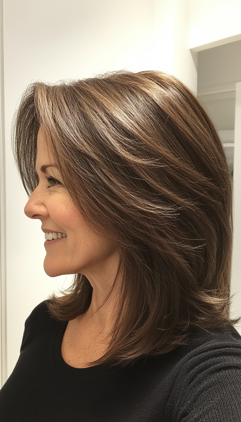20. Long Layered Bob in Cocoa Brown (Long Hairstyles For Women Over 60) - Long Hairstyles For Women Over 60