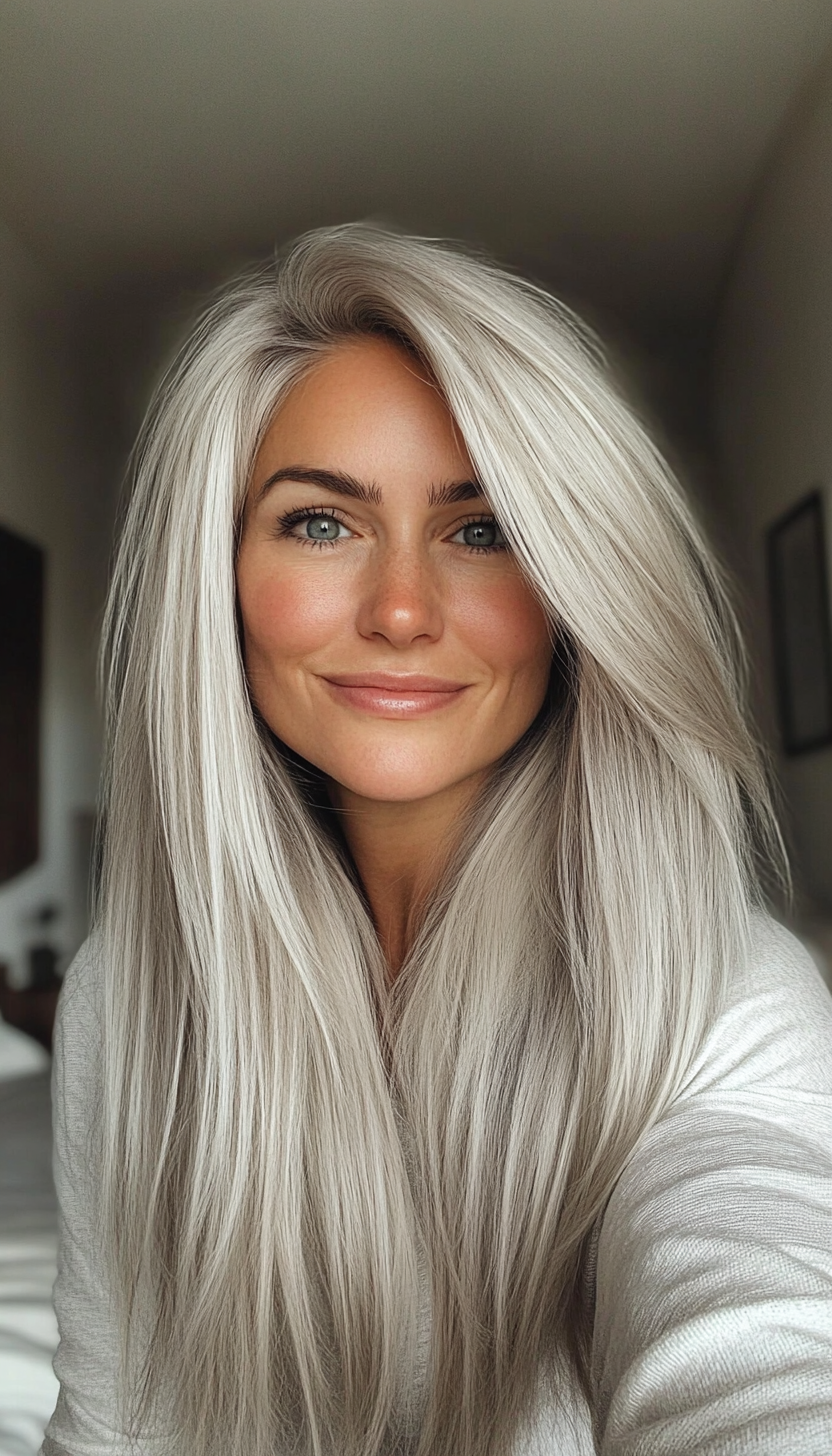 23. Subtle Face-Framing Layers in Platinum Blonde (Long Hairstyles For Women Over 60) - Long Hairstyles For Women Over 60