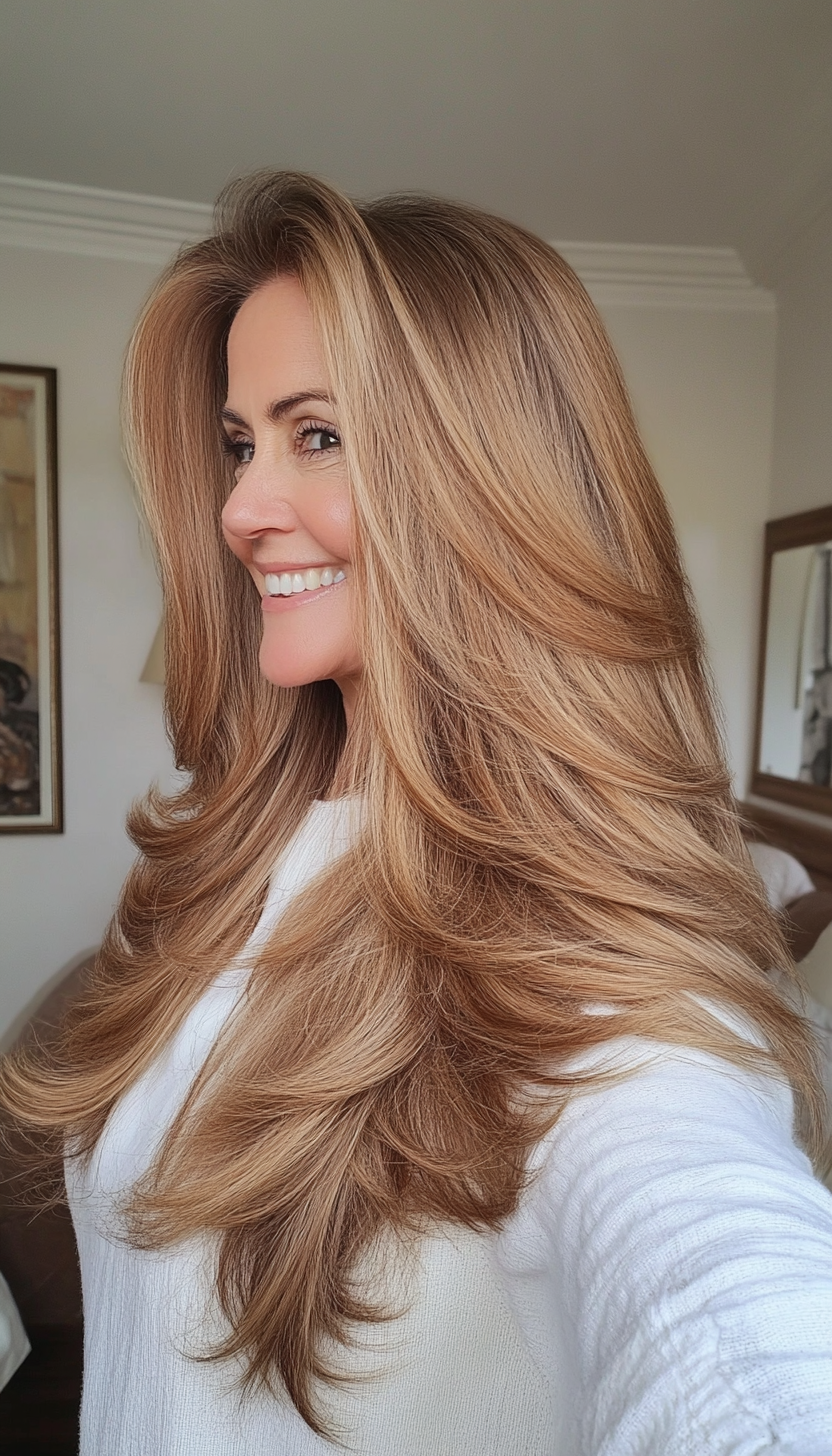 27. Classic Layered Lengths in Light Caramel Brown (Long Hairstyles For Women Over 60) - Long Hairstyles For Women Over 60