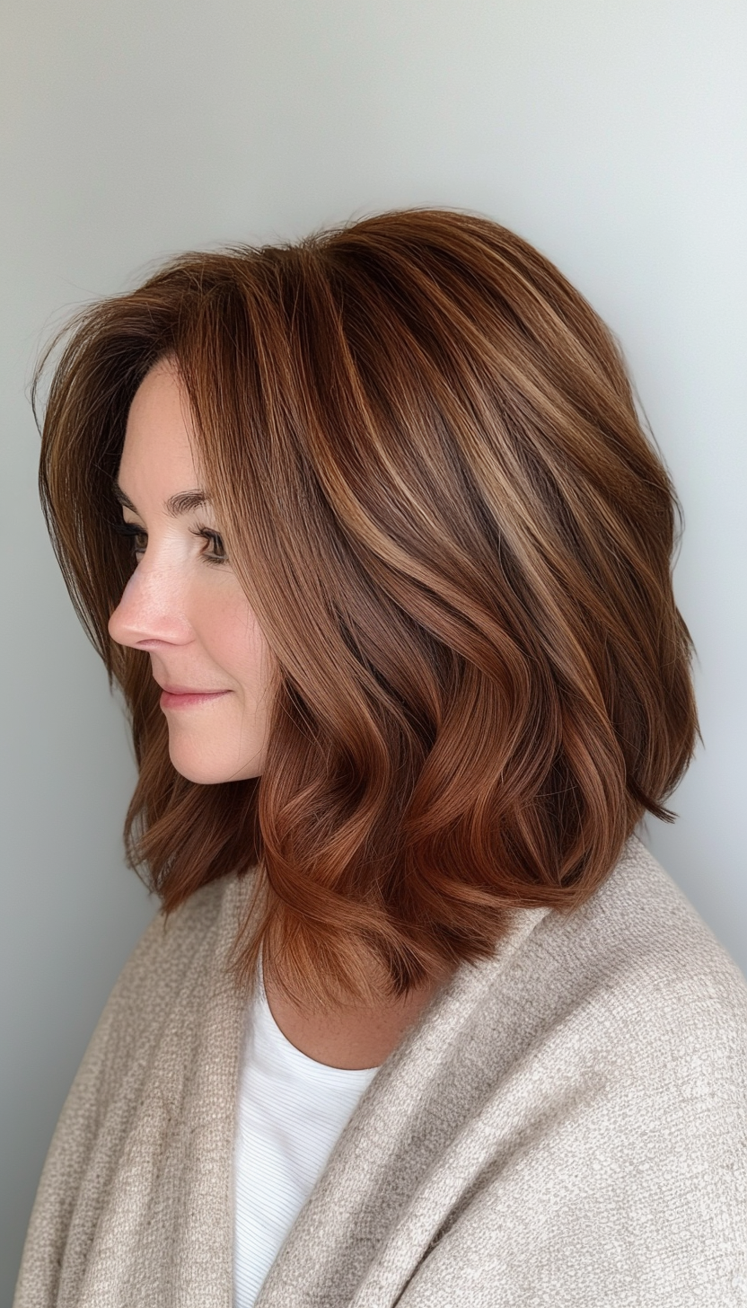 1. Soft Layered Lob in Warm Chestnut (Hairstyles For Women Over 50 With Thick Hair) - Hairstyles For Women Over 50 With Thick Hair