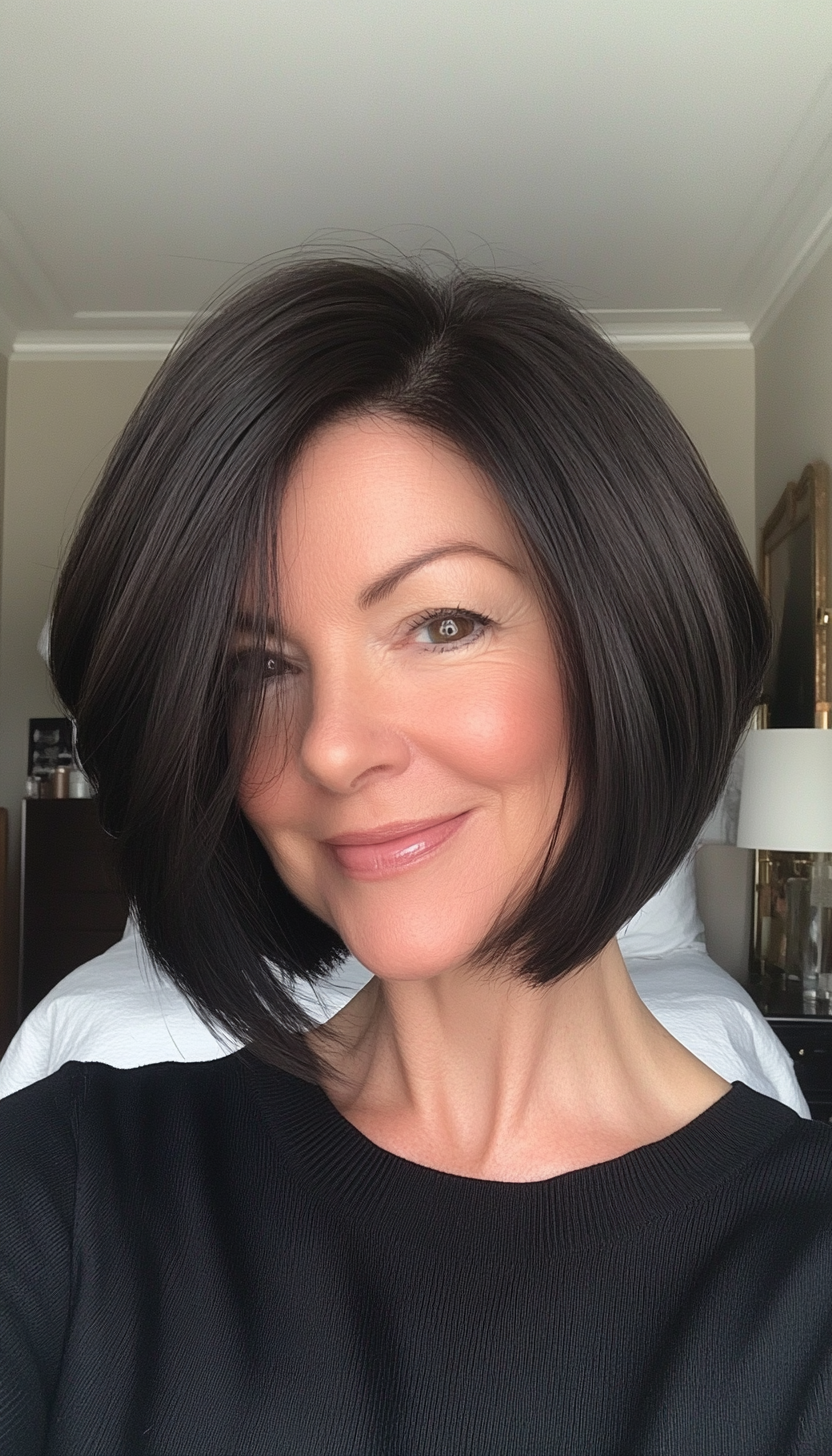 4. Classic Chin-Length Bob in Soft Black (Hairstyles For Women Over 50 With Thick Hair) - Hairstyles For Women Over 50 With Thick Hair