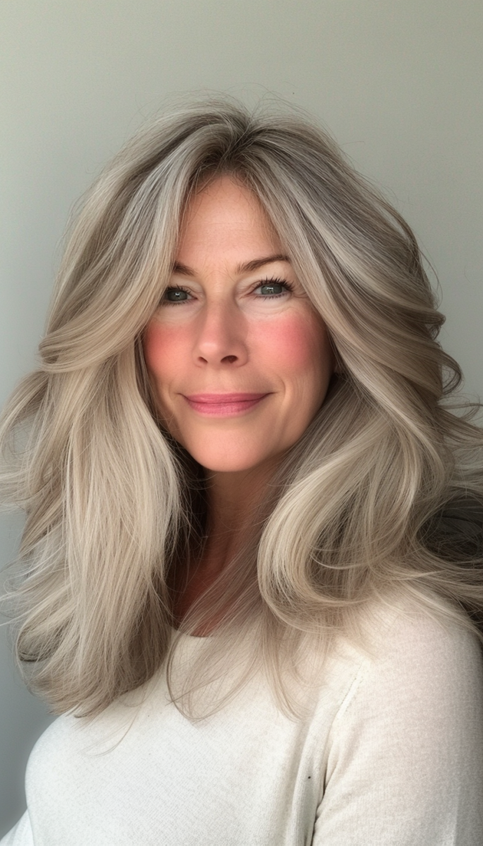 5. Layered Shag in Ash Blonde (Hairstyles For Women Over 50 With Thick Hair) - Hairstyles For Women Over 50 With Thick Hair