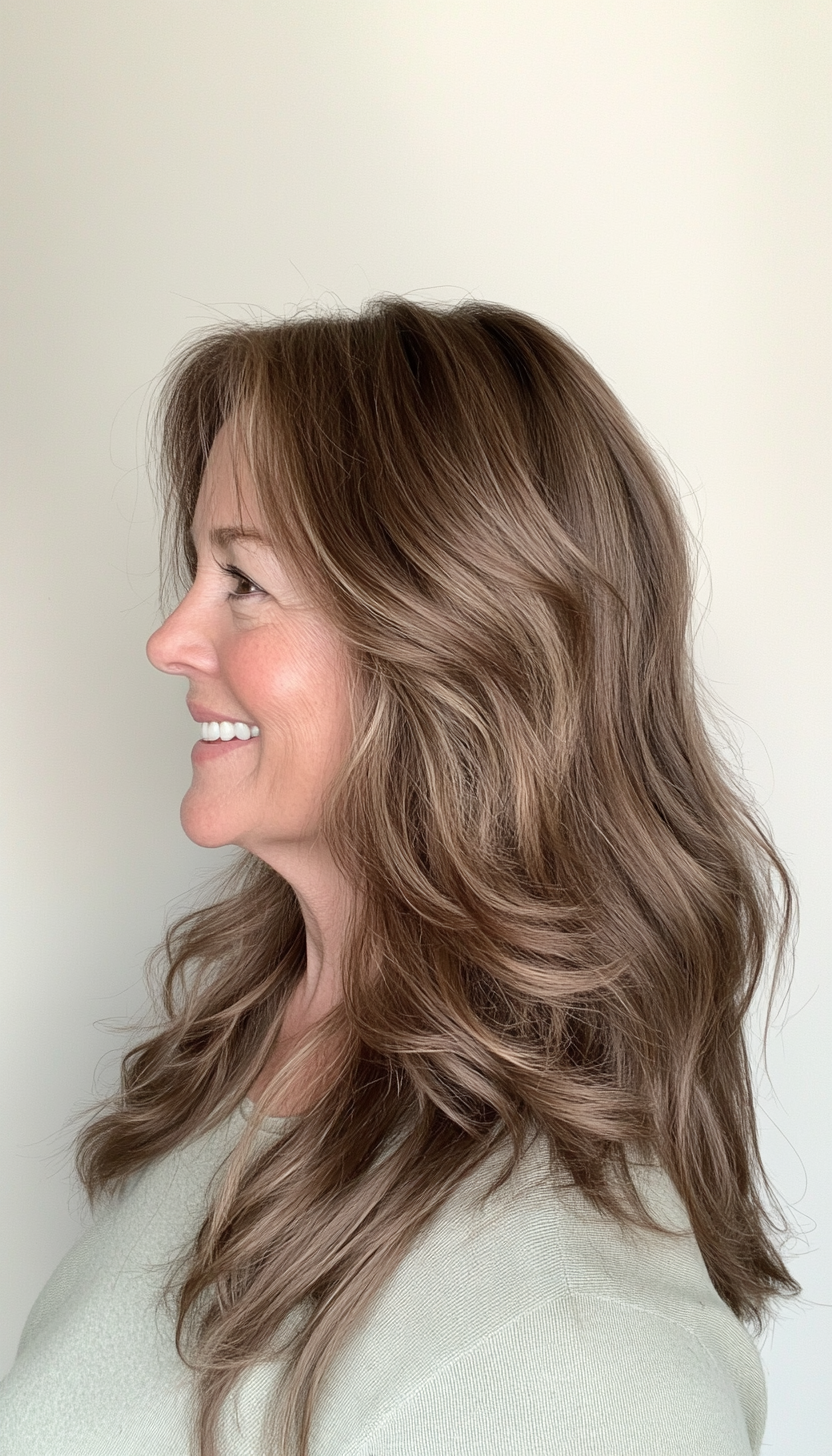 10. Long Layers with Soft Waves in Light Brown (Hairstyles For Women Over 50 With Thick Hair) - Hairstyles For Women Over 50 With Thick Hair