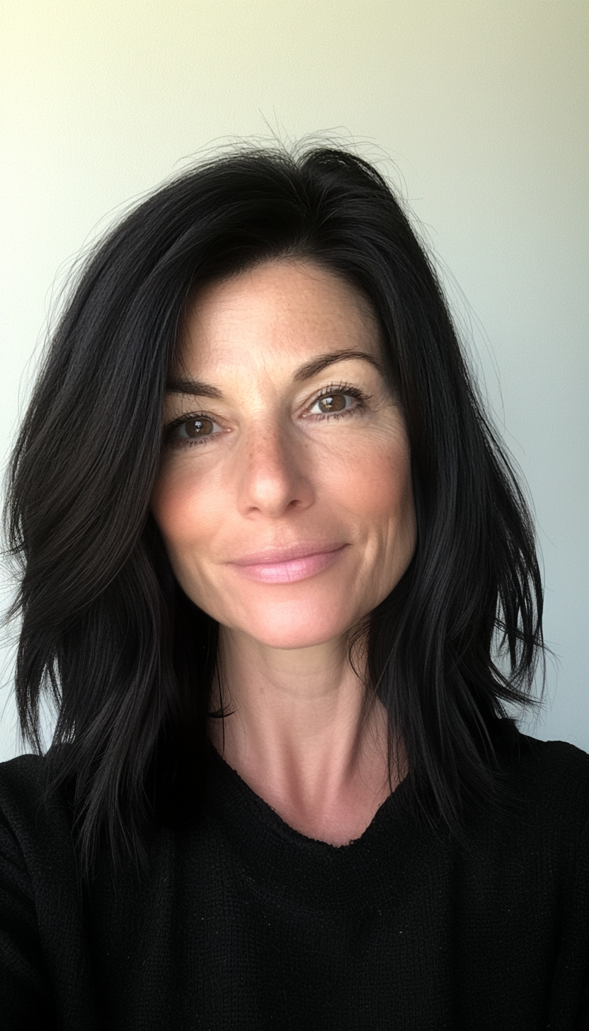 12. Blunt Shoulder-Length Cut in Natural Black (Hairstyles For Women Over 50 With Thick Hair) - Hairstyles For Women Over 50 With Thick Hair